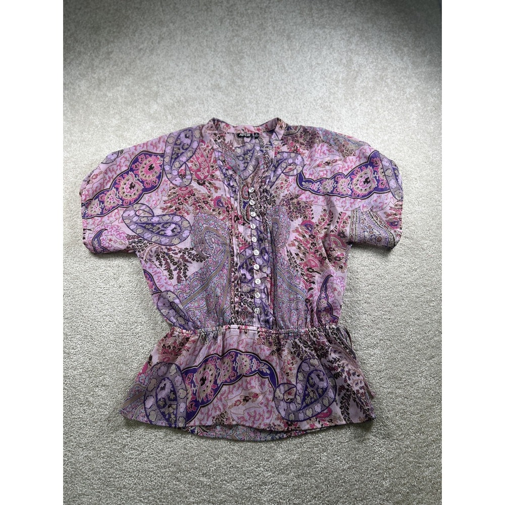 APT 9 Blouse Womens‎ M Paisley Peplum Boho Short Sleeve Sheer FairCore BloomCore